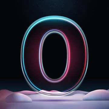 3D number zero with neon light insight. Glass symbol with sparkles and winter Stock Illustration