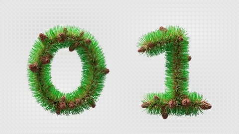 3D numbers 0 and 1 from pine needles and cones. Alpha channel. Stock Footage 317500337