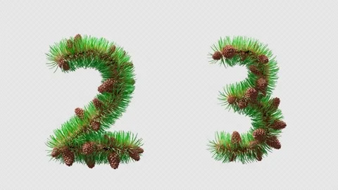 3D numbers 2 and 3 with pine needles and cones. Alpha channel. Stock Footage 317500339