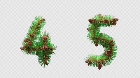 3D numbers 4 and 5 formed from pine needles and cones. Alpha channel. Stock Footage 317500802