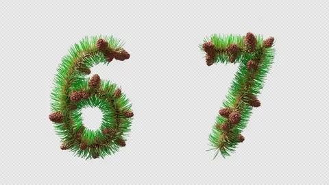 3D numbers 6 and 7 made of pine needles and cones. Alpha channel. Stock Footage 317500842