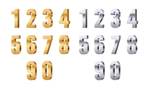 3d numbers. Gold silver digits, stylish beauty font elements. Glitter figures 스톡 일러스트