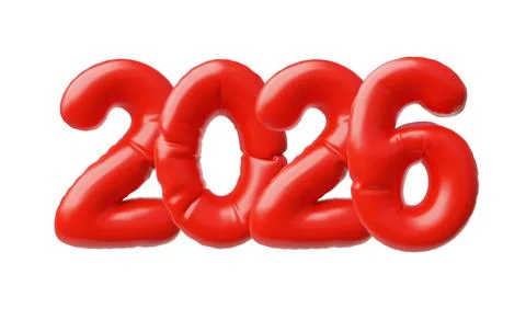 3D numbers, red, inflatable, balloon, New Year. Christmas symbol. Stock Illustration