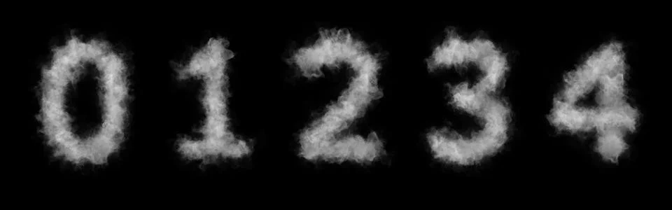 3D Numbers of smoke or cloud. Symbol set 0,1,2,3,4. Stock Illustration