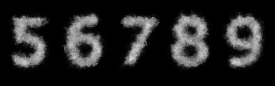 3D Numbers of smoke or cloud. Symbol set 5,6,7,8,9. Stock Illustration