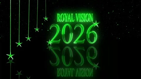 3d numerals 2026 with royal vision text above star ornaments hanging left a.. Stock Footage 329833049