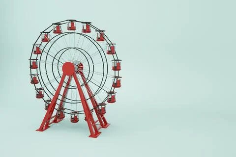 3d object ferris wheel on a white isolated background. Red Ferris wheel, 3d Stock Illustration