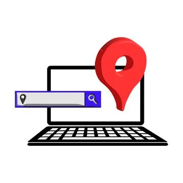3d object laptop with location search design Illustrazione stock