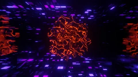 3d object or structure rotates and moves inside glass mirror tunnel with neon Stock Footage 281349703