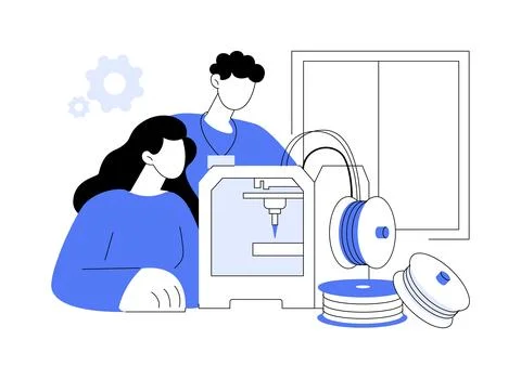 3D object printing abstract concept vector illustration. Stock Illustration