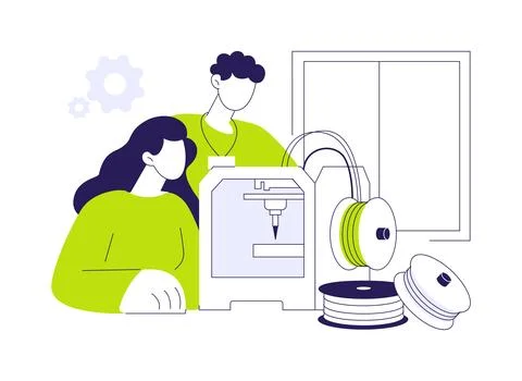 3D object printing abstract concept vector illustration. Stock Illustration