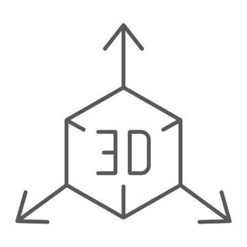 3d object thin line icon, cube and rotation, 3d modeling sign, vector graphics Stock Illustration