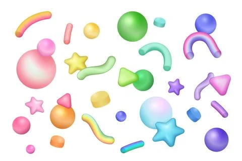 3D objects and festive decor to celebrate happy birthday party, fun event or Stock Illustration