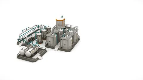 3d objects of factory production facilities, design elements isolated on white Illustrazione stock