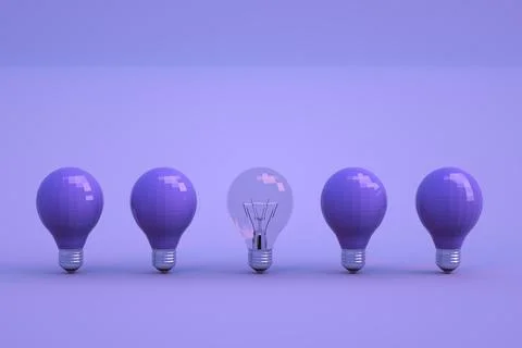 3D objects of light bulbs stand on a blue isolated background. Dark unlit light Stock Photos