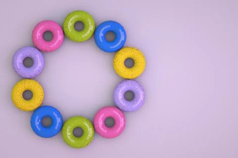 3D objects made of colorful donuts on an isolated pink background. Isometric Stock Illustration