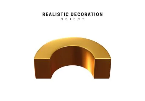 3d objects realistic metallic gold color. Geometric elements isolated on whit Stock Illustration