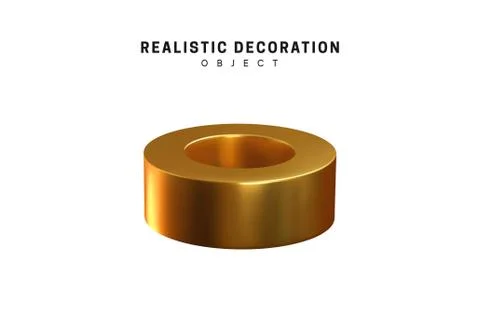 3d objects realistic metallic gold color. Geometric elements isolated on whit Stock Illustration