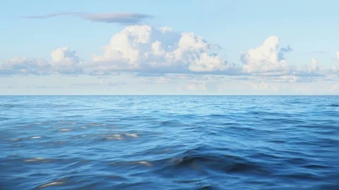 3d ocean animation - Beautiful sea with blue sky and clouds. Morning Freshness. Stock Footage 123574341