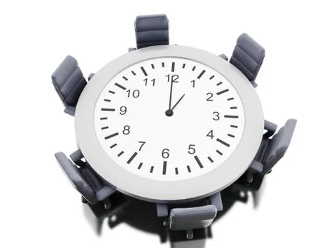 3d Office table as clock with armchairs Illustrazione stock