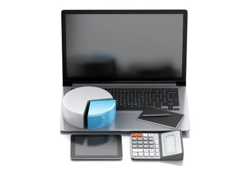 3d Office workplace with laptop pc. Stock Illustration