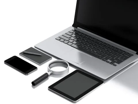 3d Office workplace with laptop pc. Stock Illustration