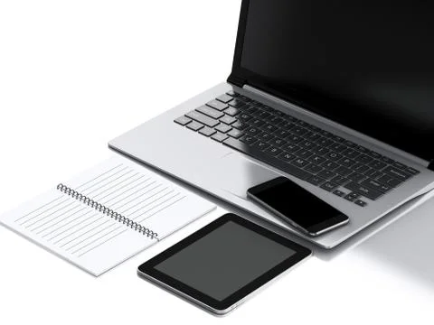 3d Office workplace with laptop pc. Stock Illustration