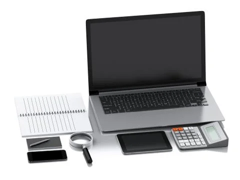 3d Office workplace with laptop pc. Stock Illustration