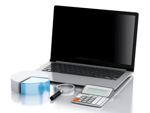3d Office workplace with laptop pc. Illustrazione stock