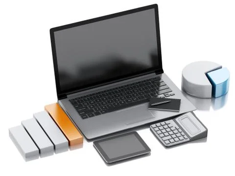 3d Office workplace with laptop pc. Stock Illustration