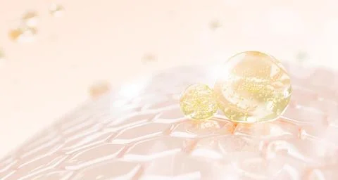 3d oil drops texture on epidermis skin layer with hexagon cell pattern. Cosmetic 库存插图