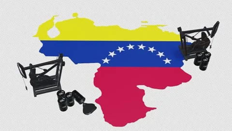 3D Oil Pump Jacks and Barrels on Venezuela Map Flag Stock Footage 340311919