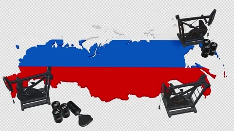 3D Oil Pump Jacks and Barrels on Russia Map Flag Stock Footage 340312040