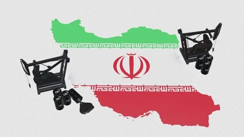 3D Oil Pump Jacks and Barrels on Iran Map Flag Stock Footage 340312048