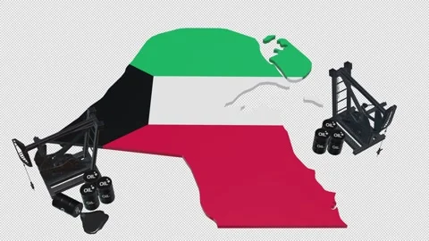 3D Oil Pump Jacks and Barrels on Kuwait Map Flag Stock Footage 340383386