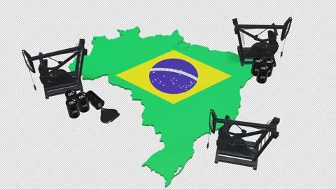3D Oil Pump Jacks and Barrels on Brazil Map Flag Stock Footage 340383408