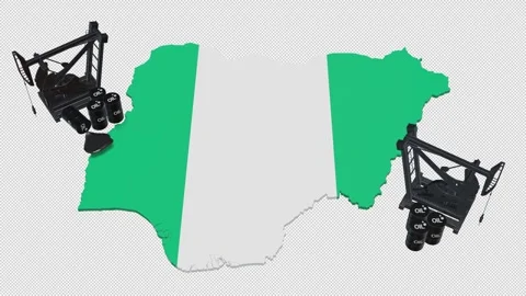 3D Oil Pump Jacks and Barrels on Nigeria Map Flag Stock Footage 340501195