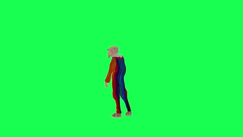 3d old clown calling his wife, back angle chroma key green screen Stock Footage 259824962