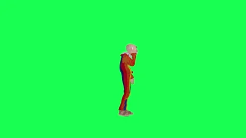 3d old clown calling his wife, left angle chroma key green screen Stock Footage 259824968