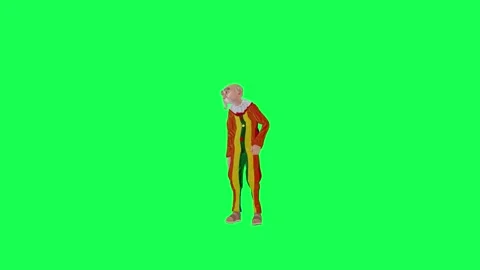3d old funny clown posing for photo shoot, front angle chroma key green screen Stock Footage 259824936