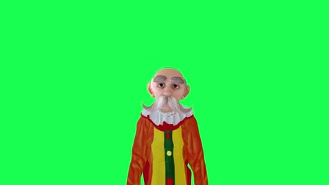 3d old funny clown talking, front angle chroma key green background Stock Footage 259824933