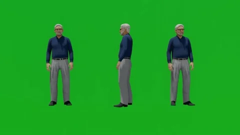 3D old man on green screen looking at shops with 2 different views Stockbeeldmateriaal 201737488