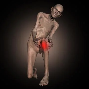 3D old thin man holding knee in pain Stock Illustration