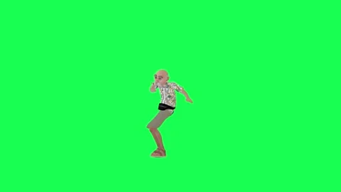 3d old tourist man dancing hip-hop right angle green screen video Stock Footage 259824698