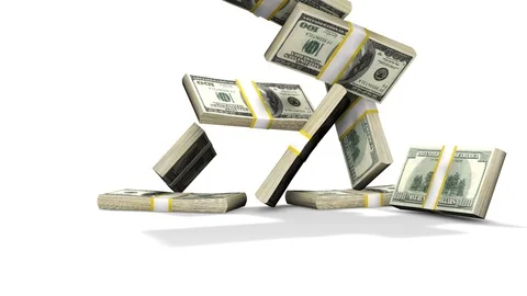 3D One Hundred Dollars Stack Fall Onto a White Surface Stock Footage 127569882