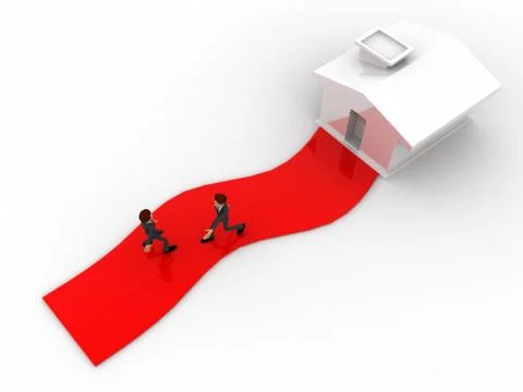 3d one man going towrd house and another leaving house concept Illustrazione stock