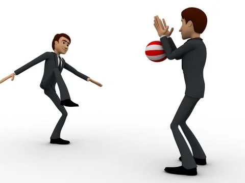 3d one man kick ball and another man blocking it with hands concept Stock Illustration