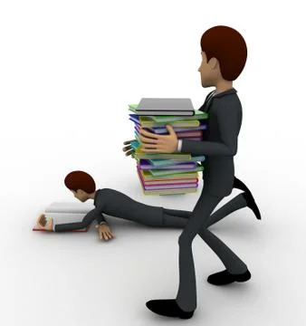 3d one man reading book and one man taking books to another room concept Stock Illustration