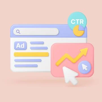 3D Online Ads Platform Analytics Vector Design Stock Illustration