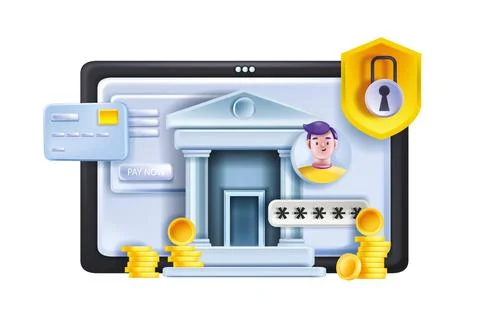 3D online banking vector concept, digital finance payment, internet money pay 스톡 일러스트